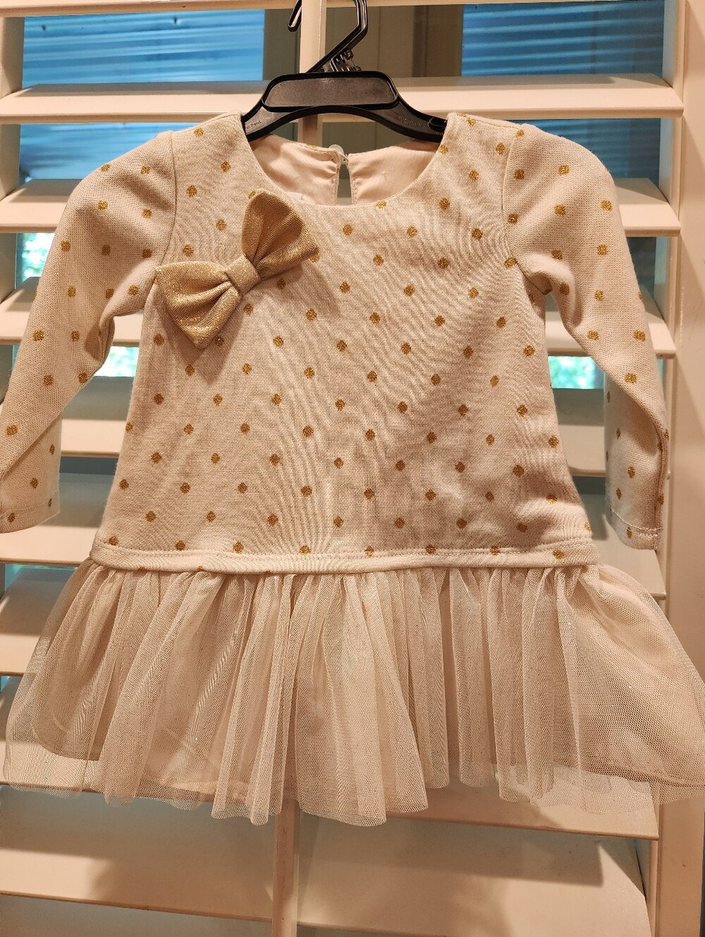 Bonnie Baby Cream Tulle Polka Dot Bow Dress, Size 12M